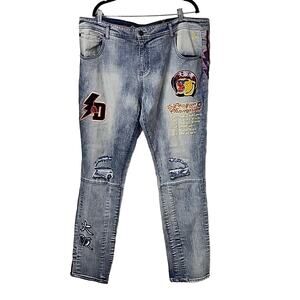 Stall & Dean X League Champion Patches Distressed Jeans Mens Size  42x34